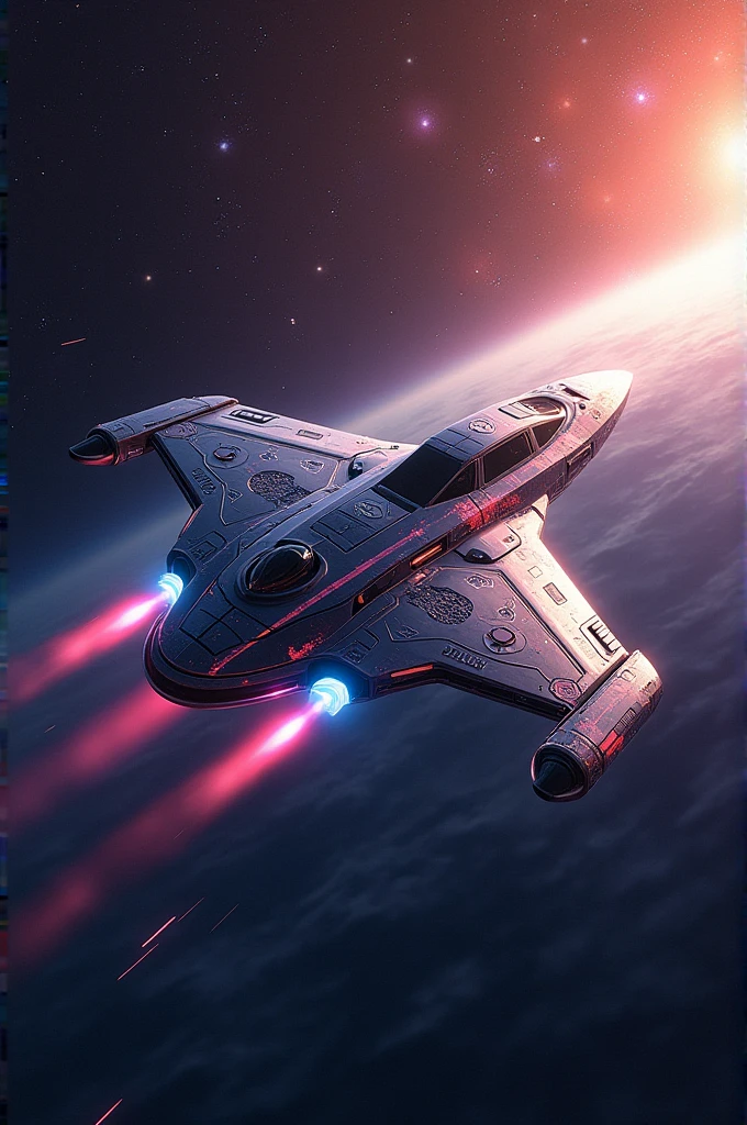 A starship fligth in space in direction planet, digital art style