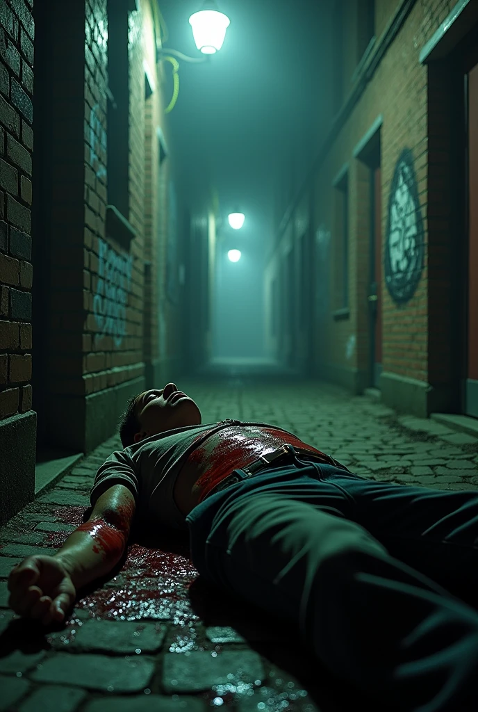 ultrarealistic, realistic, 4k, crime scene, textured skin, candid, gun, dead body, blood