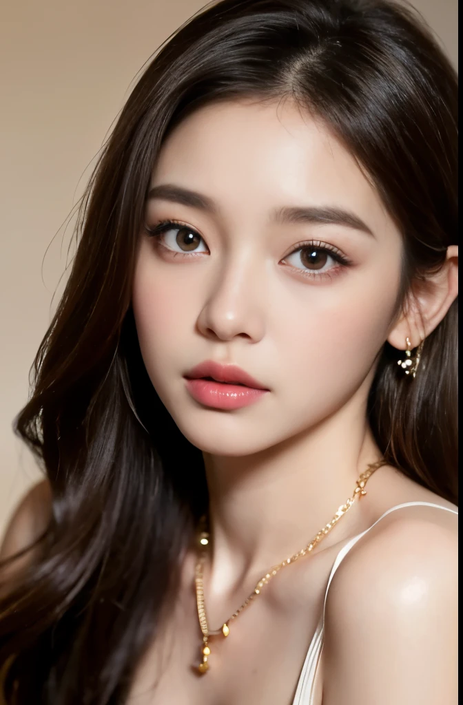 (masterpiece:1.3), (8 thousand, realistic, RAW photos, best quality: 1.4), (1 woman),(very sexy), (Beautiful makeover), (((유난히 아름다운 realistic 얼굴))), (((Create a slim and beautiful body))), (long eyelashes),  (double eyelid), (Brown hair, parted, long hair:1.3), (아름다운 parted스타일), (Realistic and truly beautiful and delicate eyes), (((beautiful and big breasts))), (realistic and beautiful skin), (absurd), (attractive), (ultra high resolution), (extremely realistic), (very detailed), (golden ratio),   (necklace),  (earring), (So beautiful and sexy), (((beautiful eyes))), (((high nose))), (((small nostrils))), (((beautiful mouth))), (((beautiful mouth술)))