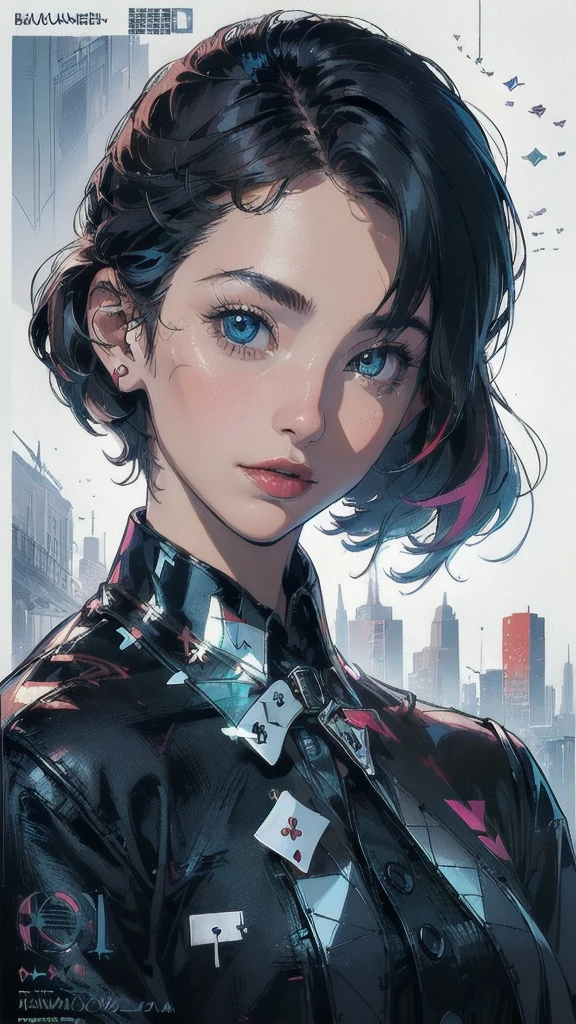(((masterpiece, highest quality))),(((solo:1.2))),(((1girl:1.2))),32k wallpaper, very detailed, poster, vintage science fiction,(((((geometric cinematic movie poster))))), ((((bauhaus)))),(((abstract))),((((mid century modern)))),(((((portfolio))))),(((((Close-up))))),(((((bust up))))),((((more various angle)))),(((highlight))),((((heterochromia)))),(((complete. detailed face))),(((Extremely talented))),(((most complecated machine))),(((Overall colorfully))),((((((Absolutely gradation background)))))),(((playing cards pattern clothes)))
