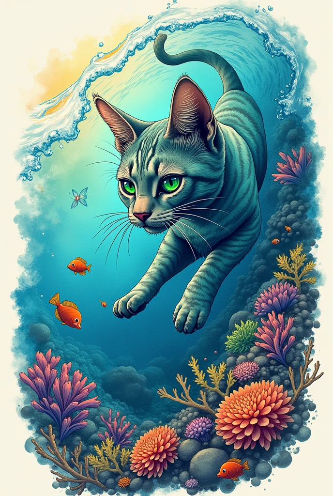 Tattoo gato oceano
