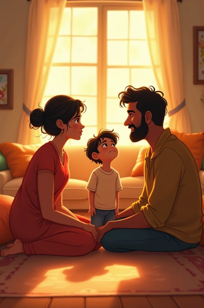 Rahul stands near his parents with a deep desire for a dog in his eyes. His emotions are clearly visible as his world seems incomplete without a beloved dog. His parents get emotional seeing his desire, but they are not in a position to fulfill his wish 3rd animation style 3rd 