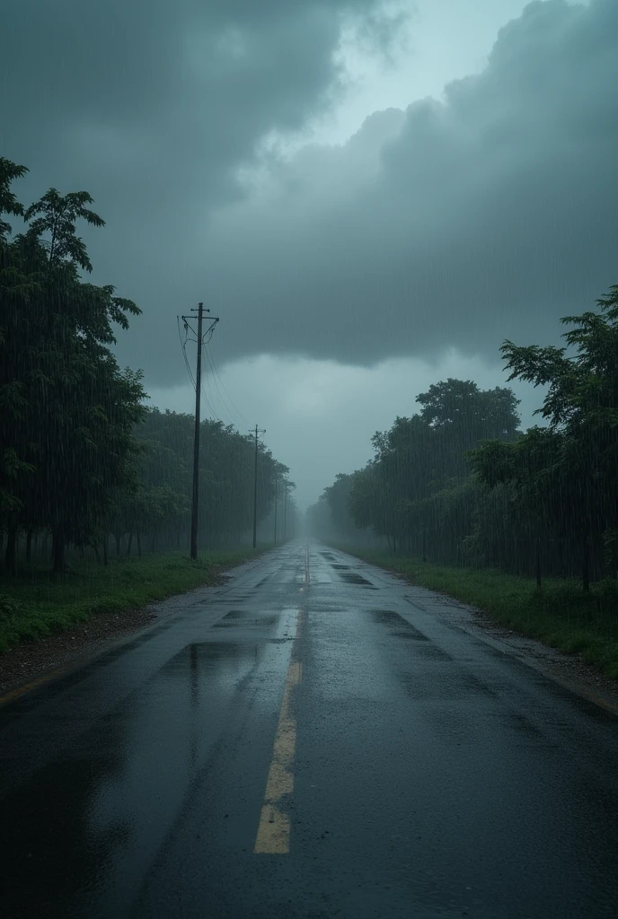 A rainfall day with Rainey dark clouds at 9:18 am at Lucknow, India. No sun. No moon. Only dark Rainey clouds are and it's raining too.