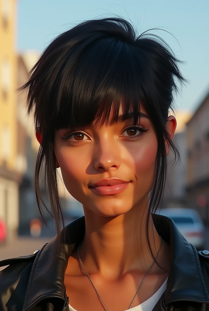 (((Tamara Taylor))), (a very tall slender woman with long legs walks on a busy beach promenade), ((tall slender figure)), ((hairstyle bob)), ((short black hair)), (narrow pelvis), (small round breasts), big brown eyes, ((small head)), It's evening and the sun is about to set, evening mood, she's smiling, (((She's wearing an elegant black pencil dress made of jersey fabric))), (photorealistic:1.2), (best quality), (intricate details), 8K, (high poly), (ray tracing), (cinema lighting), (sharp focus), (detailed face:1.3), natural and realistic skin textures, soft face, (perspective from the front)