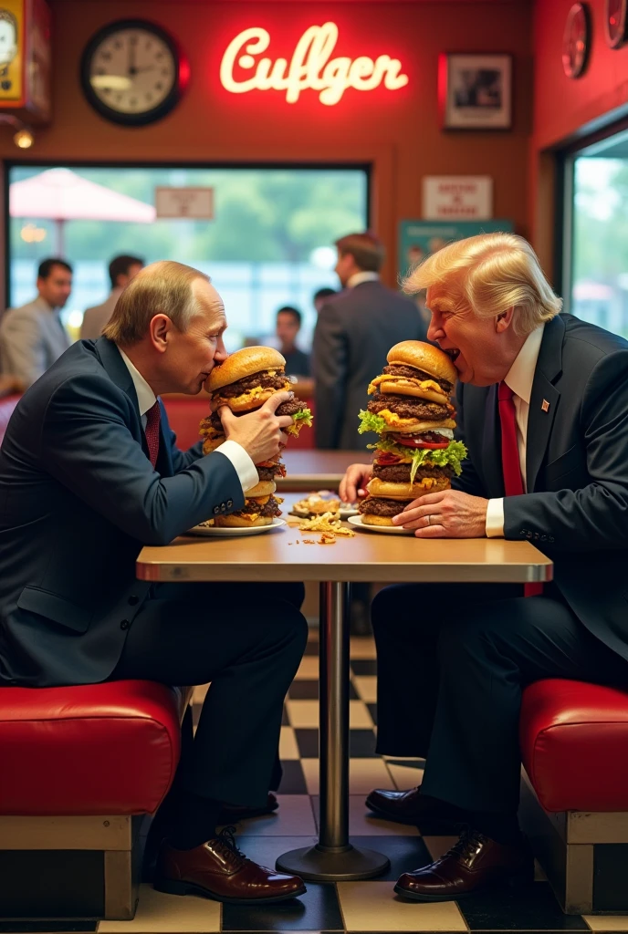 Putin and trump eating a burger
