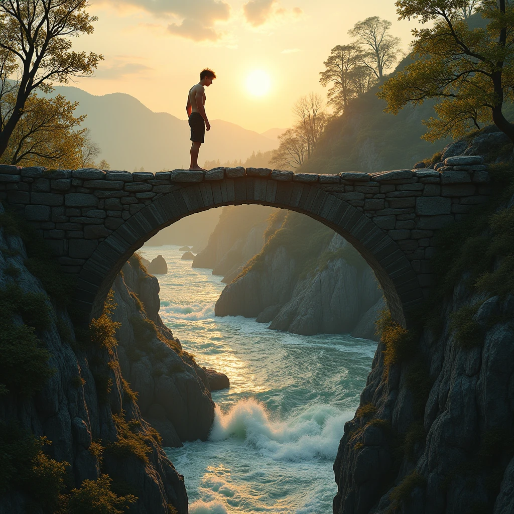 The face of a young man about to jump off a bridge