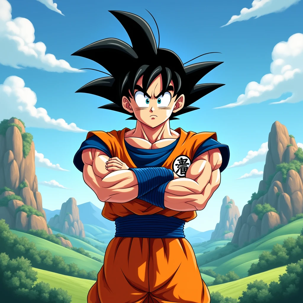 Draw Goku looking annoyed at the viewer