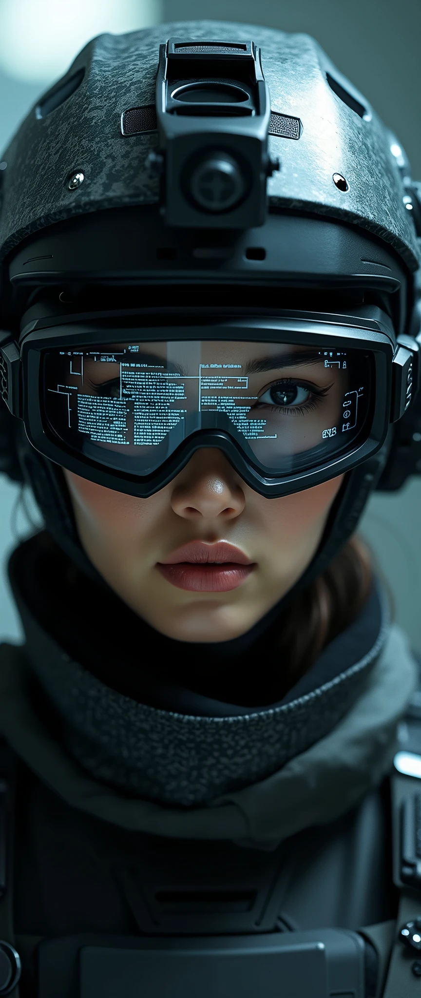 (masterpiece:1.2,Distinguished Quality,Mirror-like,Cinematic Experienc),8k,(Cinema Lighting,Written boundary depth,Wide Light,Low contrast,Backlight,Sharp focus),BREAK(woman),Are standing,(美しいwoman),(Wearing futuristic tactical goggles:2.0,Tactical data is displayed on the goggles:2.0,Detailed drawing of goggles:2.0),(tactical bodysuit),(Tactical Helmet with Night Vision Scope:2.0),(Tactical Headset),(A face with attention to detail,Detailed skin texture,Beautiful Skin),(Looking into the camera),(front),(Face close-up:2.0),(Server puncture:2.0),(darkness:2.0)