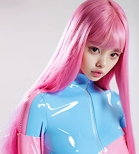 １People Girls　Pink Hair　Straight long hair　Pink rubber suit　Gloss　slimy　