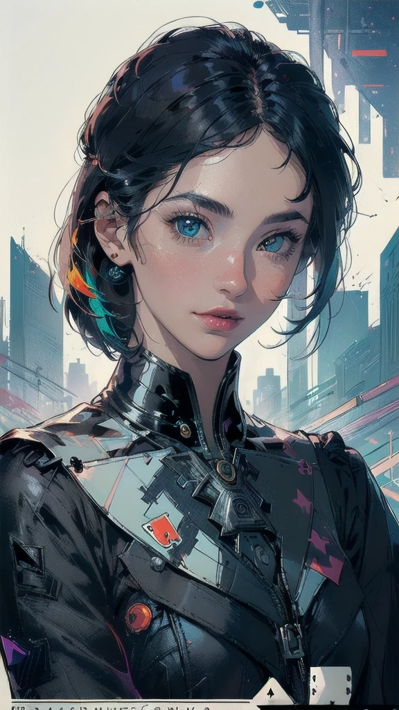 (((masterpiece, highest quality))),(((solo:1.2))),(((1girl:1.2))),32k wallpaper, very detailed, poster, vintage science fiction,(((((geometric cinematic movie poster))))), ((((bauhaus)))),(((abstract))),((((mid century modern)))),(((((portfolio))))),(((((Close-up))))),(((((bust up))))),((((more various angle)))),(((highlight))),((((heterochromia)))),(((complete. detailed face))),(((Extremely talented))),(((most complecated machine))),(((Overall colorfully))),((((((Absolutely gradation background)))))),(((playing card)))