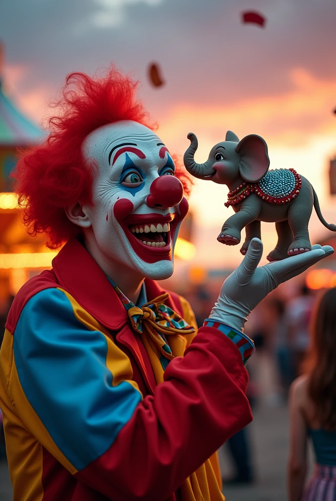On the clown's hand