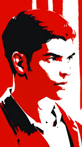 A man painted using only red and white、