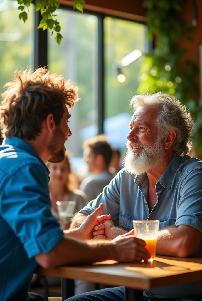 young man talking to an older man