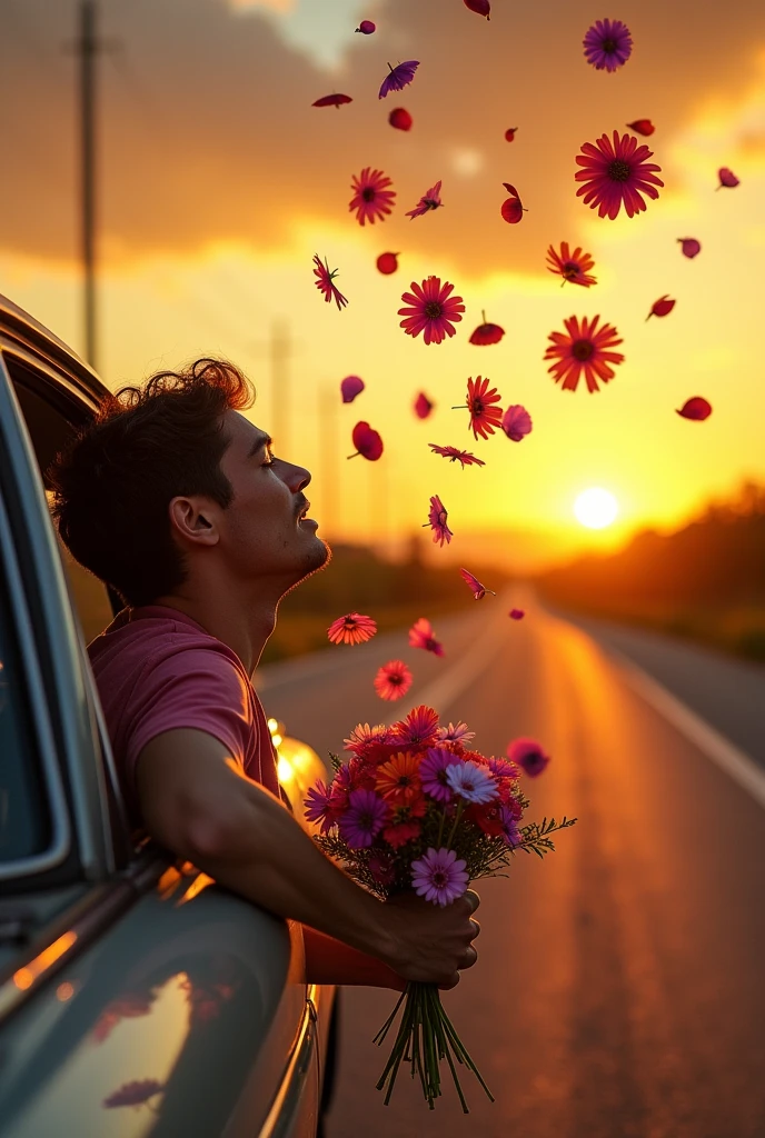 I was driving and he was crying with his flowers
I kept driving and he kept throwing beautiful flowers
And I kept driving, y él llorando con sus flores
Seguí yes, yes, yes, driving and him throwing beautiful flowers and him crying