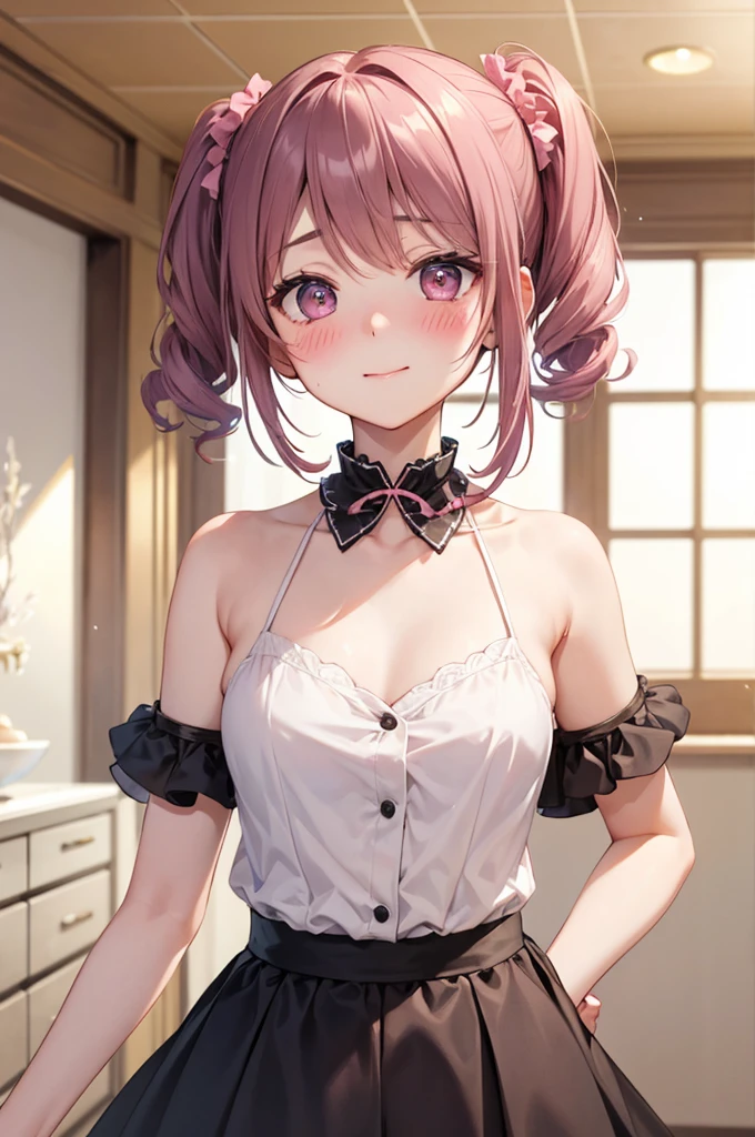 Flat Chest, (happiness), , ((((Luxurious Pink Noble))))、 Up twin tails brown hair(((blush、Absurd、)))