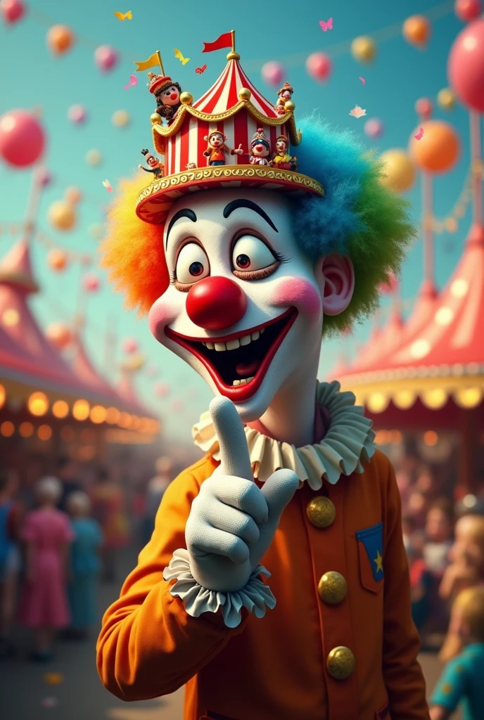 On the clown's hand