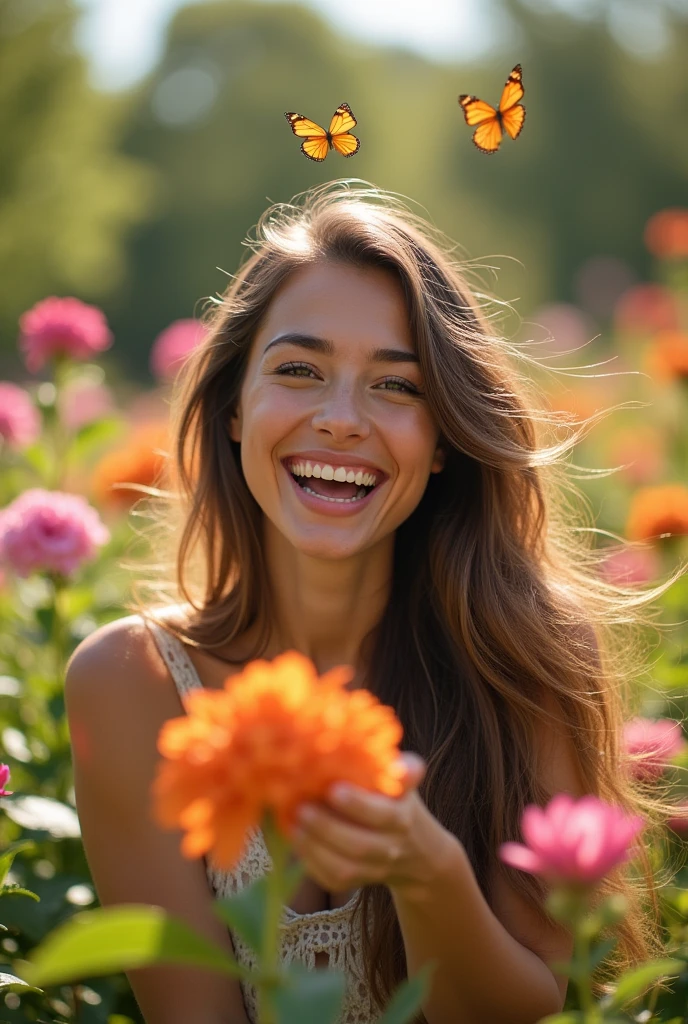 a woman eyes sparking and happy 