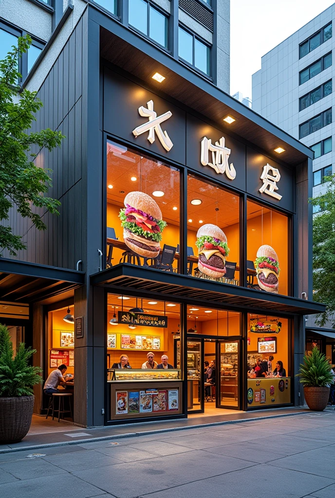 A fast food store that is unique with 4 customer service counters and looks great from the outside. 