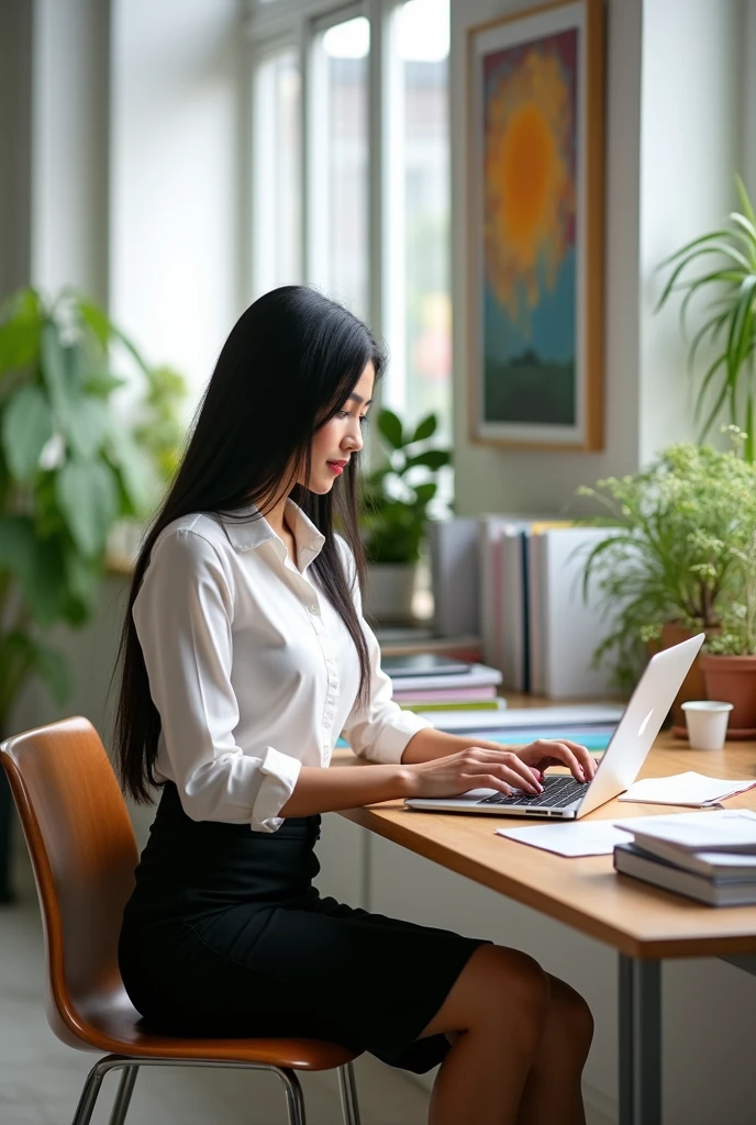 The thin girl with black hair, Salvadoran, secretary
