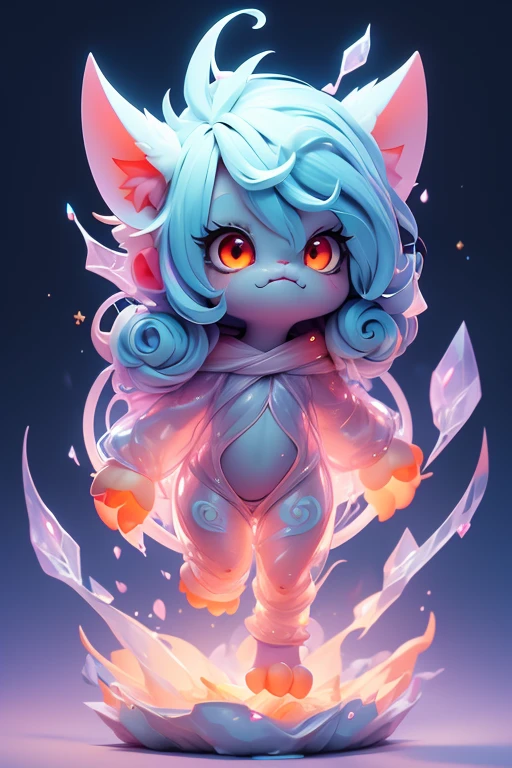 Create an image of a cute pet monster that looks like a spirit., The body is transparent and can be seen through. The image is sharp and detailed., with beautiful colors.. With arms, leg, eyes, mouth, พื้นหลังสีlegว.