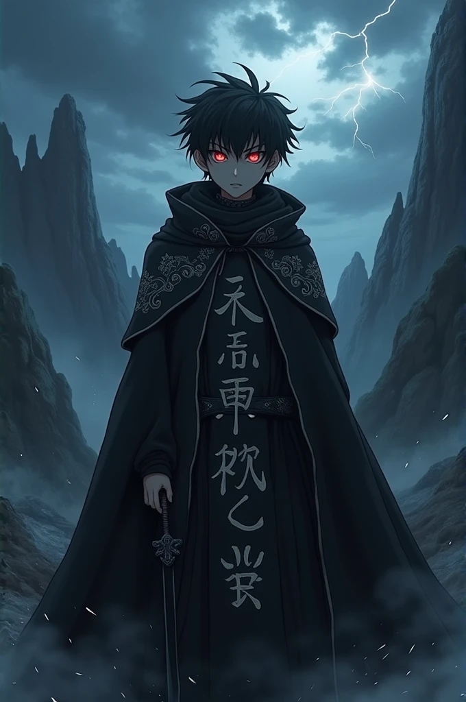 Give me a picture of a evil anime boy who is wearing a cloth which is written শুভদীপ 