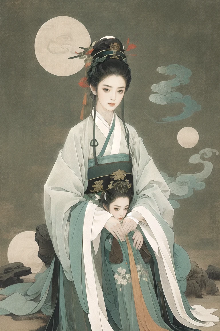 Ancient Chinese woman in Ming dynasty's green hanfu