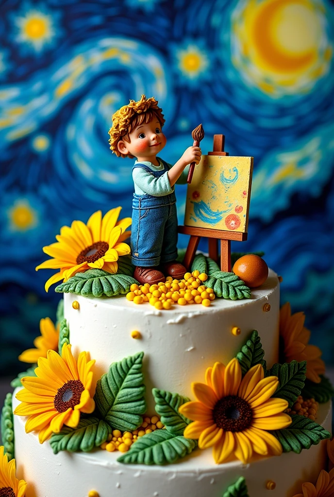 Van Gogh themed birthday cake topper