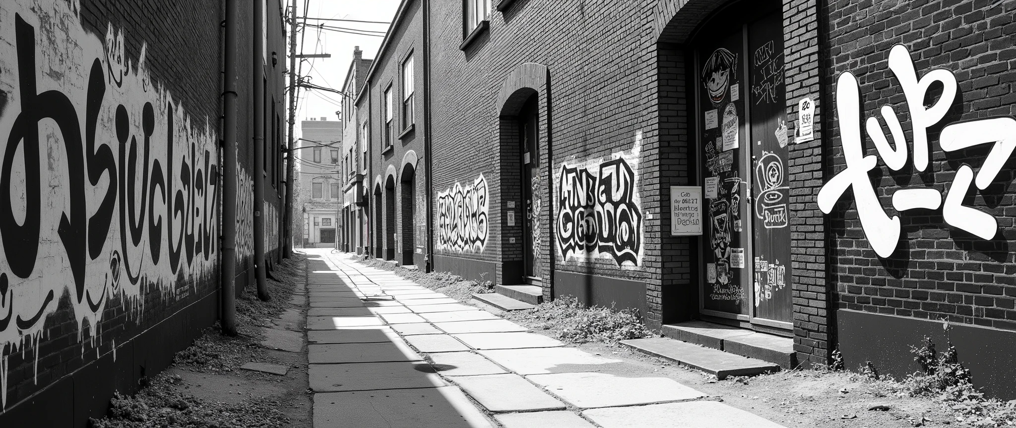 background brick wall with urban graffiti all black and white style, Illustrator Eiichiro Oda