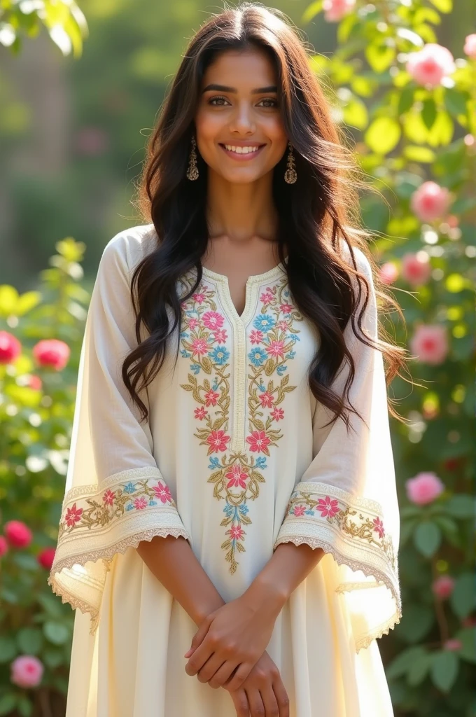 Beautiful 22 year old girl wearing a white kurti
