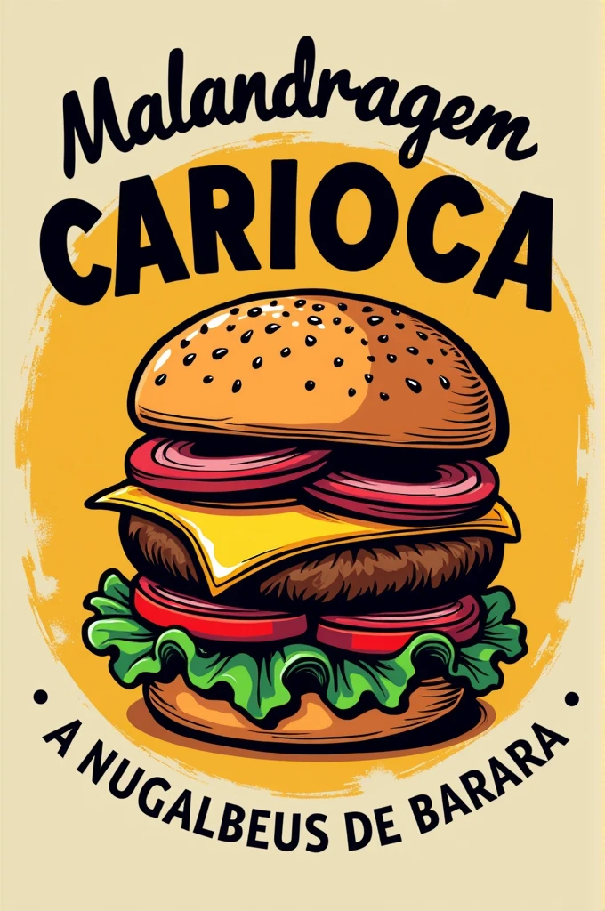 Create a logo for an artisanal hamburger restaurant with the title Malandragem Carioca. Use the characteristics of the neighborhood, trickster, Rio de Janeiro, Cheap