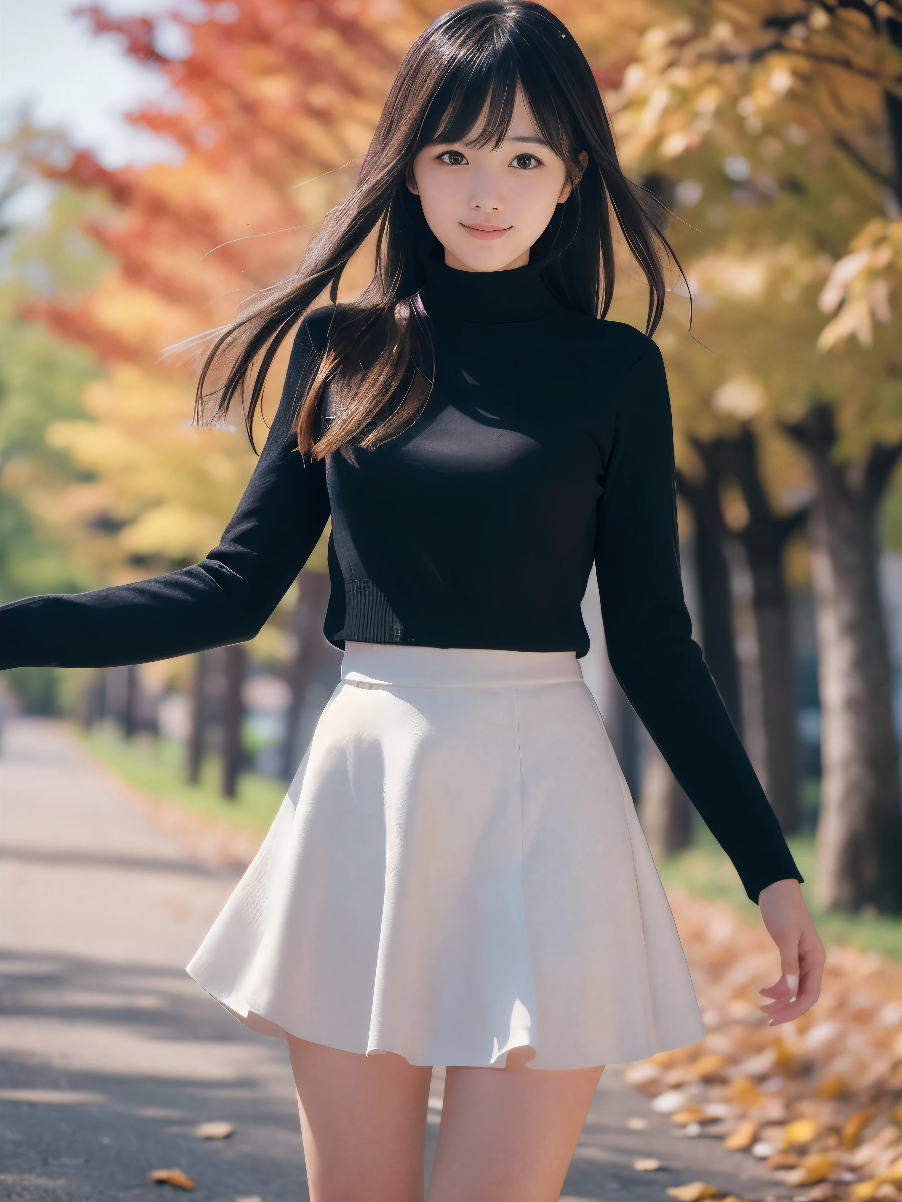 (Face shot of one slender small breasts two side up black medium hair bangs girl in autumn colorful long sleeves shirt and sweater and skirt:1.5)、(One girl is turn around with small smile and her hair is blowing by the wind:1.5)、(Beautiful red leaves and autumn mountain view:1.5)、(Soft lens filter:1.5)、(8k ultra detailed master piece:1.5)、(perfect anatomy:1.5)、(Photorealistic stick:1.5)、(Raw photo:1.3)、(highest quality:1.5)、(High resolution:1.3)、(Delicate and beautiful perfect face:1.3)、(Delicate and beautiful eye air skin:1.3)、(Real Human Skin:1.3)、((thin legs))