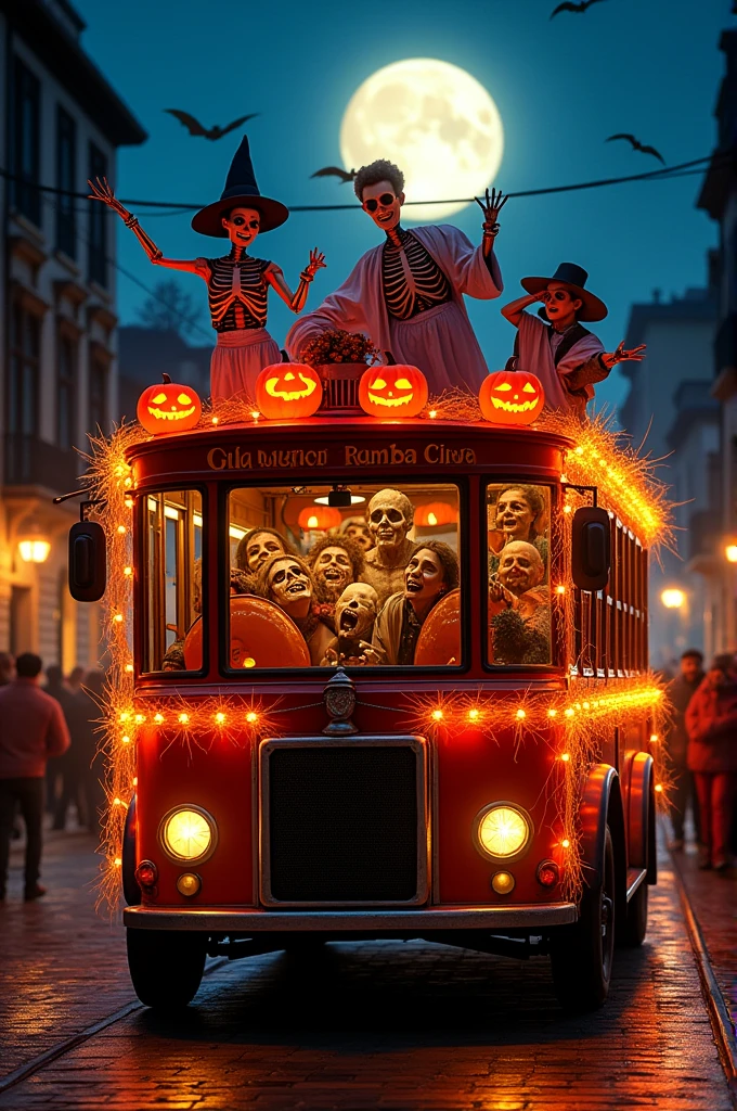 Create an advertisement for a rumba chiva with a Halloween theme