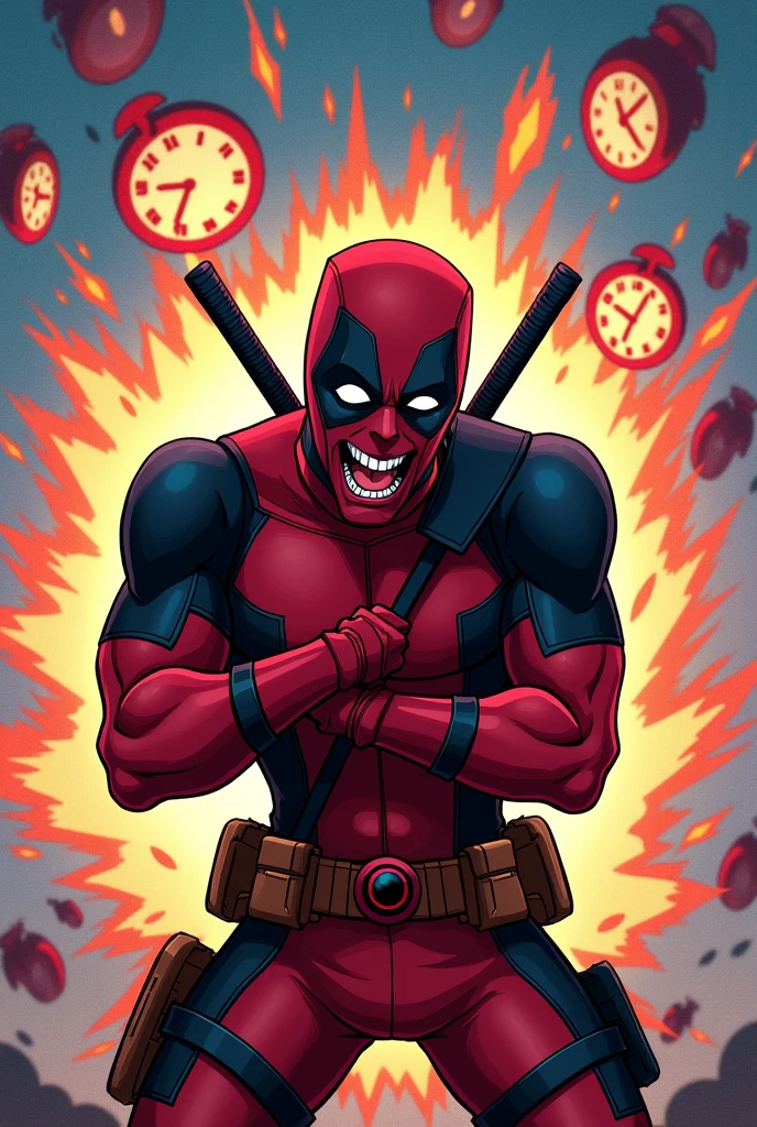 Deadpool animated laughing hysterically at a new time control power