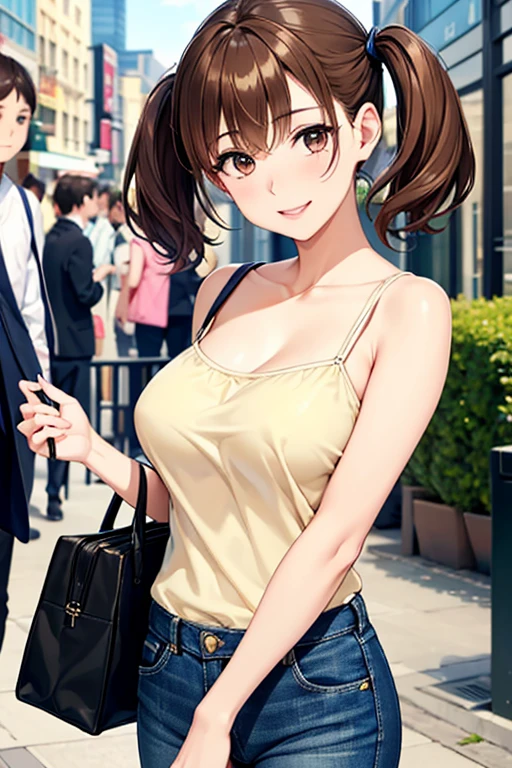 Yumi Fukuzawa、Shiny brown hair,Medium Hair, 、(( High Twintails、rabbit style)),Beautiful brown eyes、Sparkling eyes, fine grain、smile、Very fine eye、Very detailed顔, Very detailed目,Cowboy Shot、

(Photorealistic:1.4, 8k), Highest quality, masterpiece, 超High resolution, Perfect dynamic composition,Highest quality, Very detailed, Very delicate and beautiful, High resolution, Very detailedCG, masterpiece,

 
((Browsing Caution)),Only one female, (Explore the city), (Black crop camisole) (Denim hot pants), Mature Woman, /(Brown Hair/) bangs, 優しいsmile, (masterpiece Highest quality:1.2) Delicate illustrations, super detailed, breasts break (carrying a designer bag) break (Populated downtown) Outdoor, noon, Crowded, Detailed Background