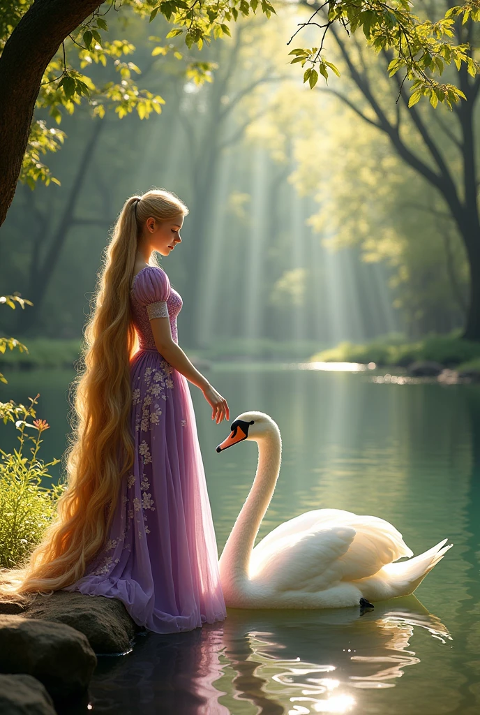 Rapunzel and a swan