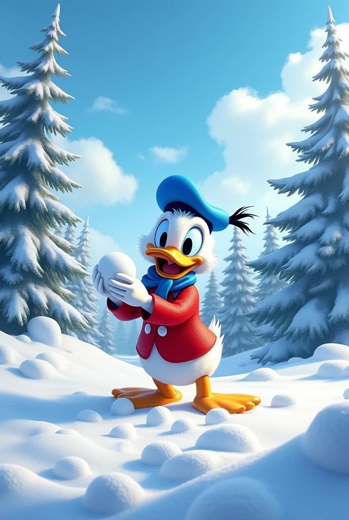 Donald throwing snowballs on a snowy mountain
