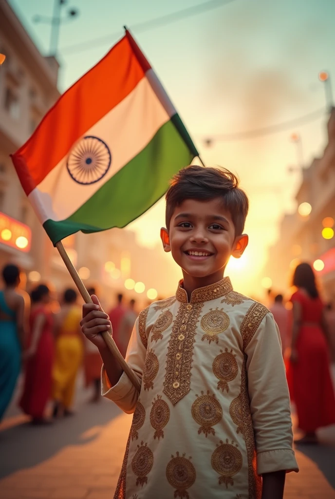 Indian independence day Indian boy with flag 
