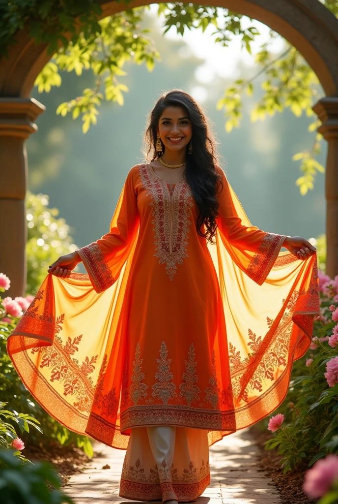 A beautiful girl age 22 and body size perfect weight 50 and wearing a kurti big boob size