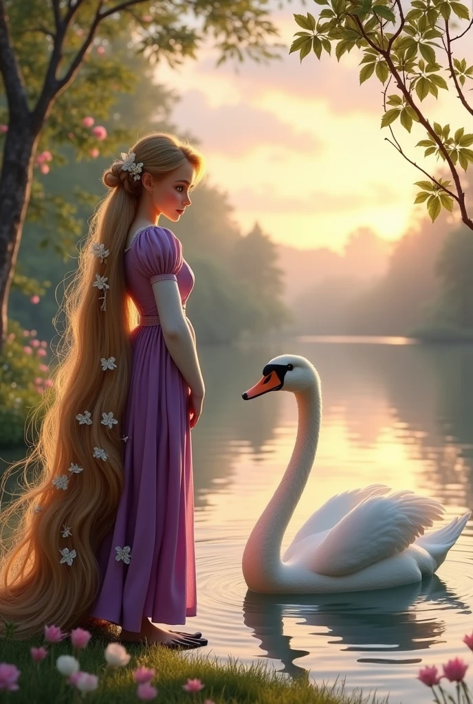 Rapunzel and a swan