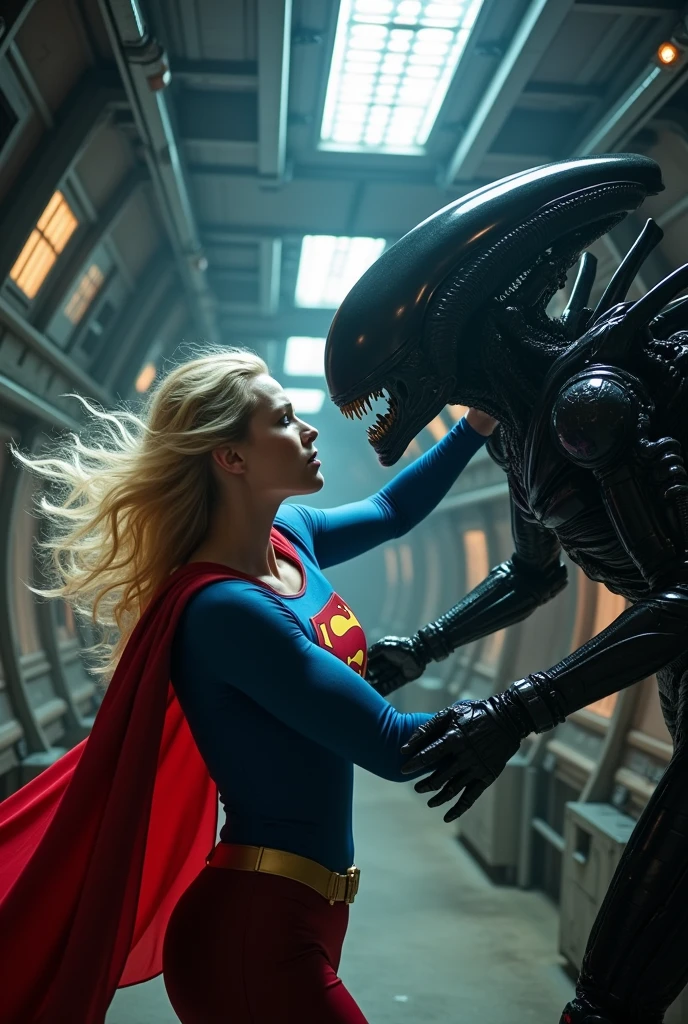 Supergirl battling a Xenomorph Alien the eighth passenger perfect faces