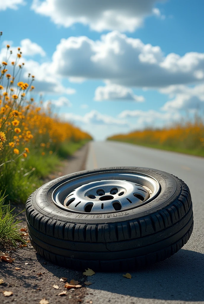 The car tire is flat