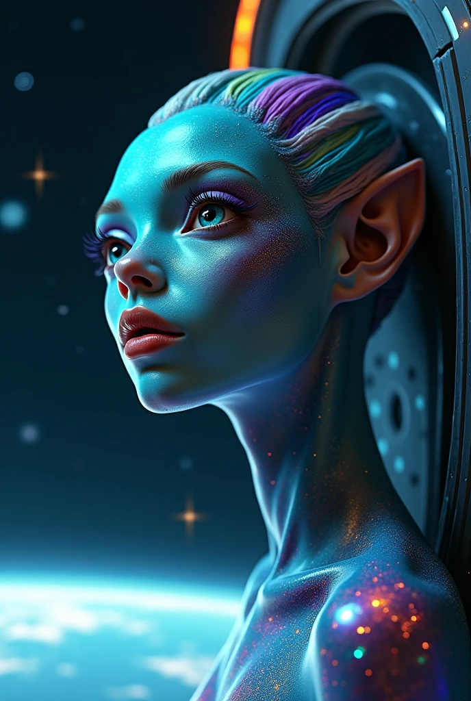 beautiful alien woman being abducted, photo realist