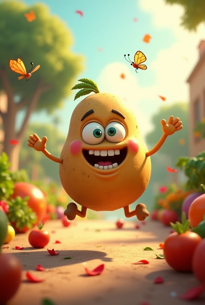 A cute animated potatoe that is very crazy