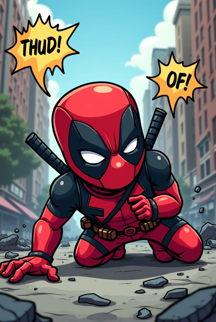 Animated Deadpool struggling to get up
