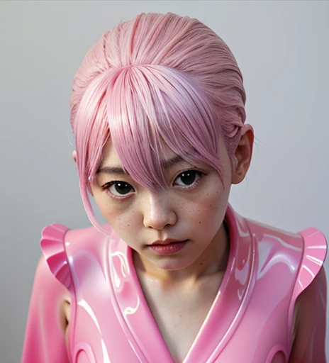 １People Girls　Pink Hair　Pink rubber suit　Gloss　slimy　Japanese