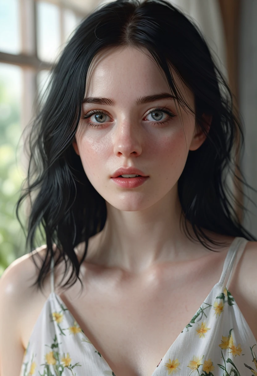 Oral rape of the beautiful girl with realistic black eyes, pale skin, mid-length black hair, cum on perfect face, perfect eyes, wearing sheet sundress, highly detailed, comprehensive cinematic, digital painting, 8k, cinematic lighting, best quality, highres, detailed work, post-processing, perfect result, hyper realistic