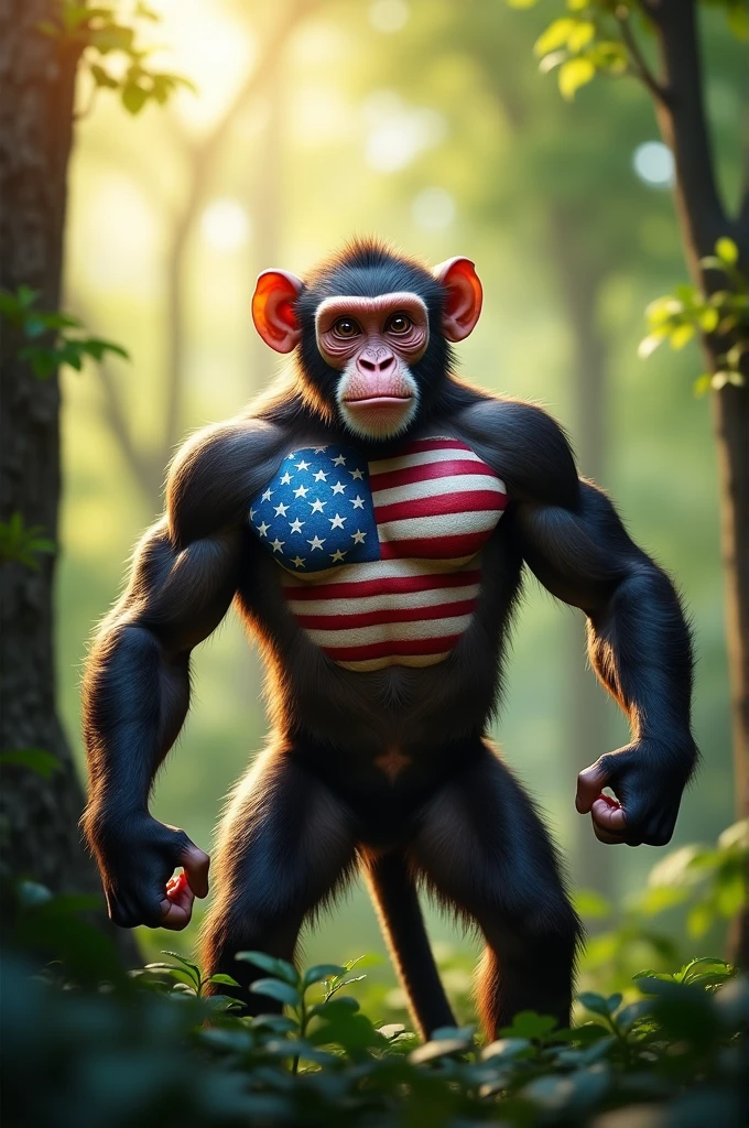 America flag on body builder monkey