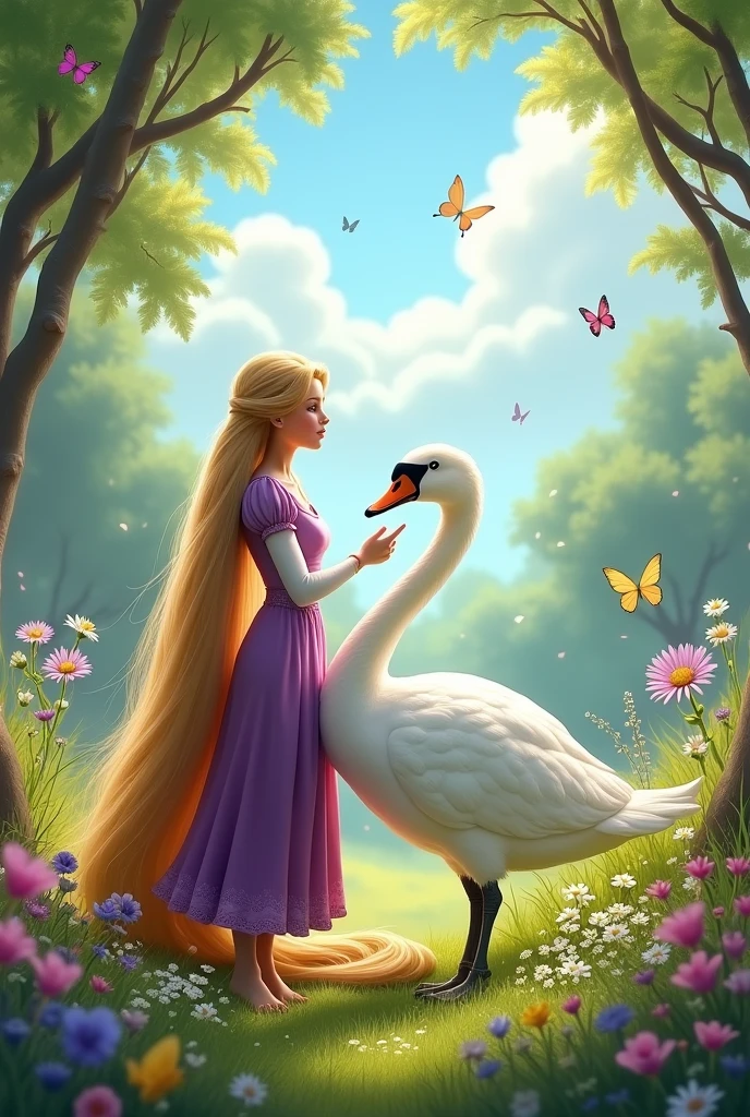 Rapunzel and a swan