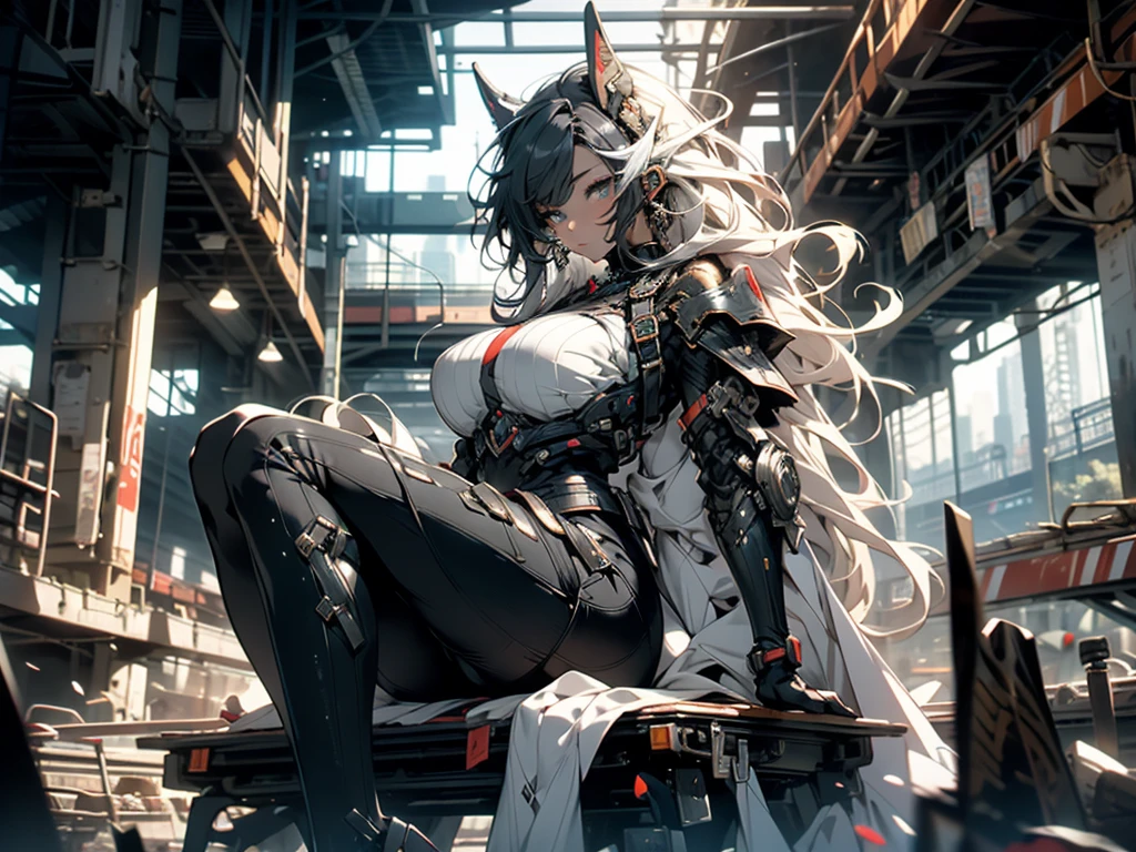 masterpiece, best quality, In the destroyed future city,Panoramic shot of sexy woman in futuristic armor,(Looking up),Fisheye lens,There are scratches and stains on the photo, fantasy, Science fiction, Beautiful woman different face, Wearing boots,Slender legs,sit on the chair,charming, sexly,haze, Bright and charming eyes, Dilapidated car,Drama Sex, A masterpiece of the highest quality, Practical, family friendly, 8K, Human Development Report, Shallow depth of field, Light, bloom, Light, Chromatic Aberration, Be focused,huge , Crazy breast swelling, Chest larger than shoulder blades, Big breasts and thin waist,(huge breasts:1.2),Hydrated skin((rogue))((Very huge breasts)),((Grooves reveal original skin))