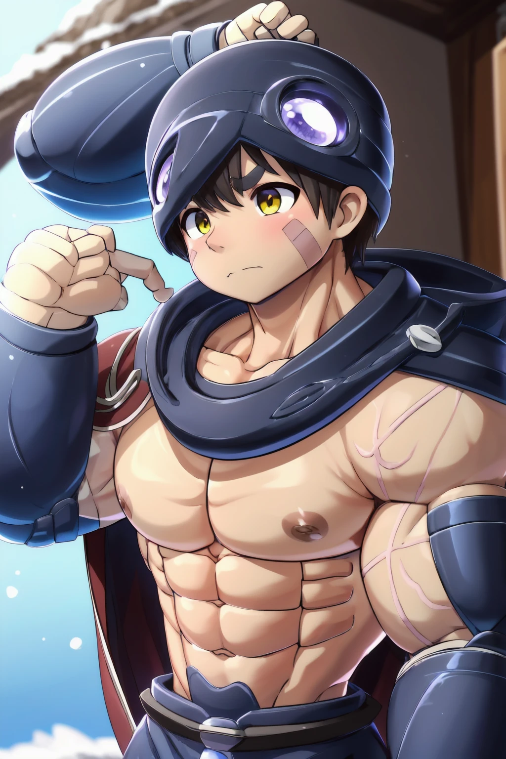 Small 3boys, multiple boys, fragile (light skin toned), action pose ,cute boys ,young_looking, small toned ,(tight Blue/Gold Tiny Thong), penis_bulge, pantless, blushing, Huge Erected penis, enigmatic grin